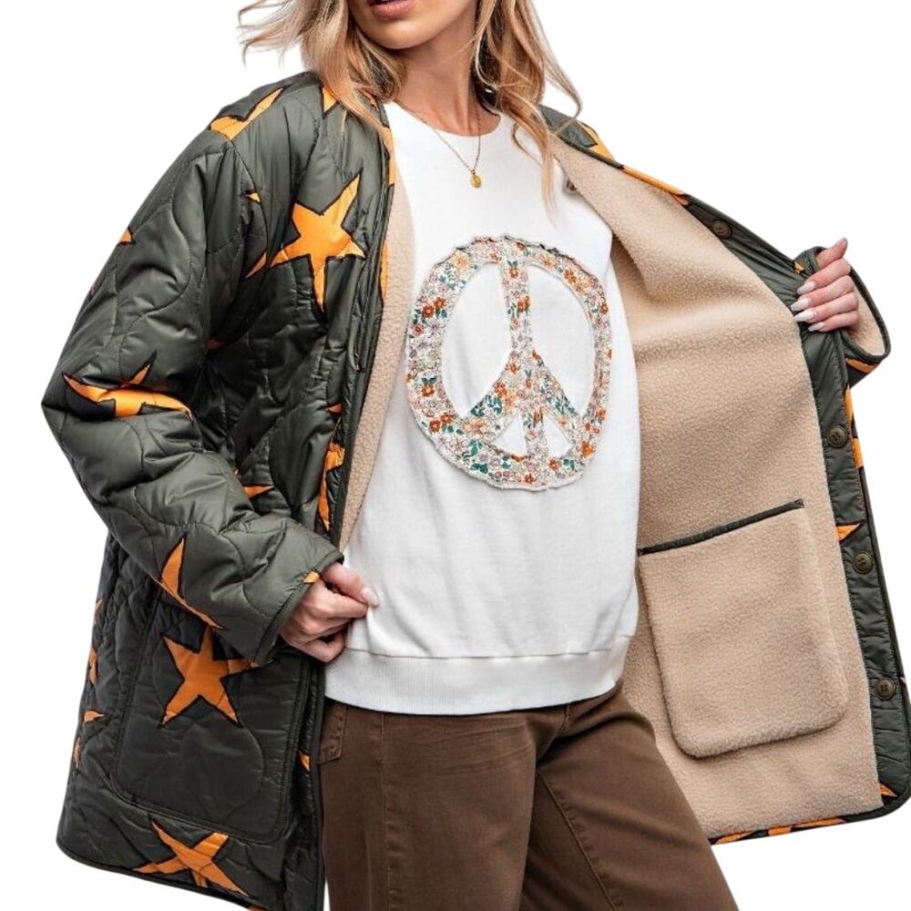 EASEL Reversible Jacket Quilted Starfish or Schnauzer Sherpa, Size L New w/ Tag - Picture 3 of 16